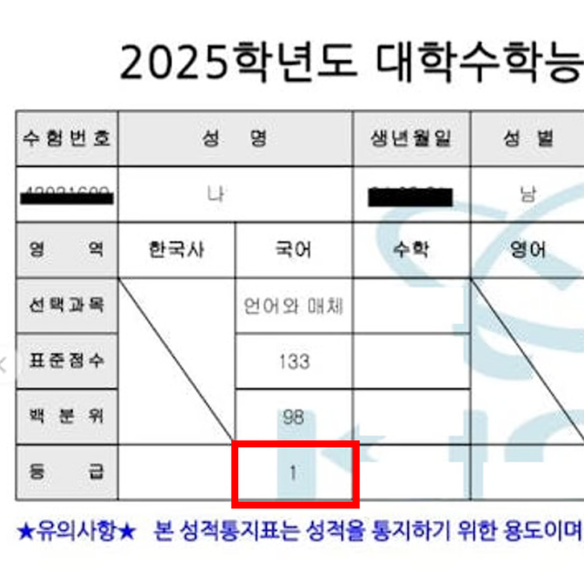 나** 성적표