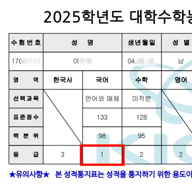 이** 성적표